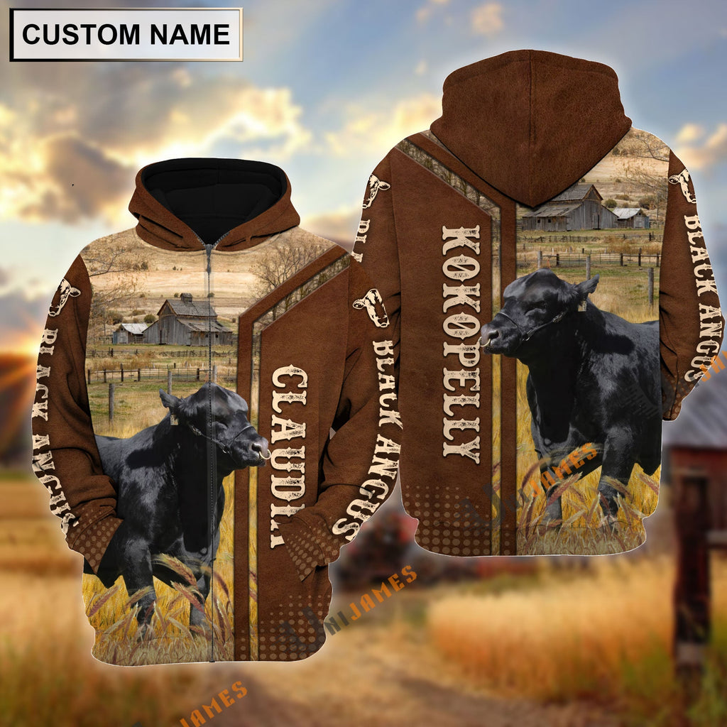 Black Angus Image of Grace Martinez Personalized Name, Farm Name 3D Hoodie