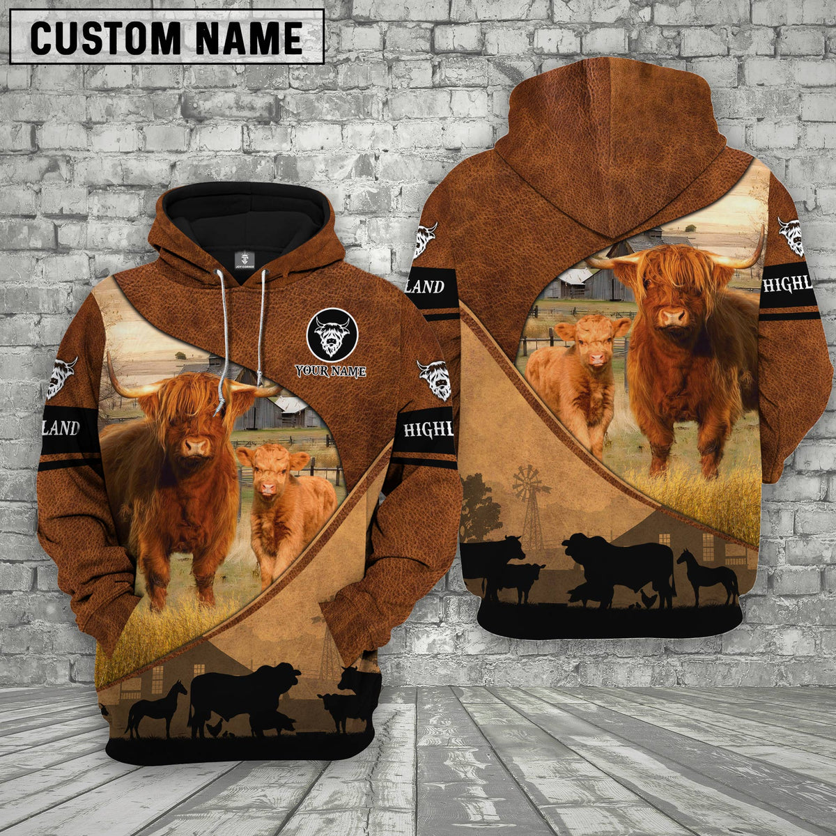 Highland Farming Dark Brown Personalized 3D Hoodie