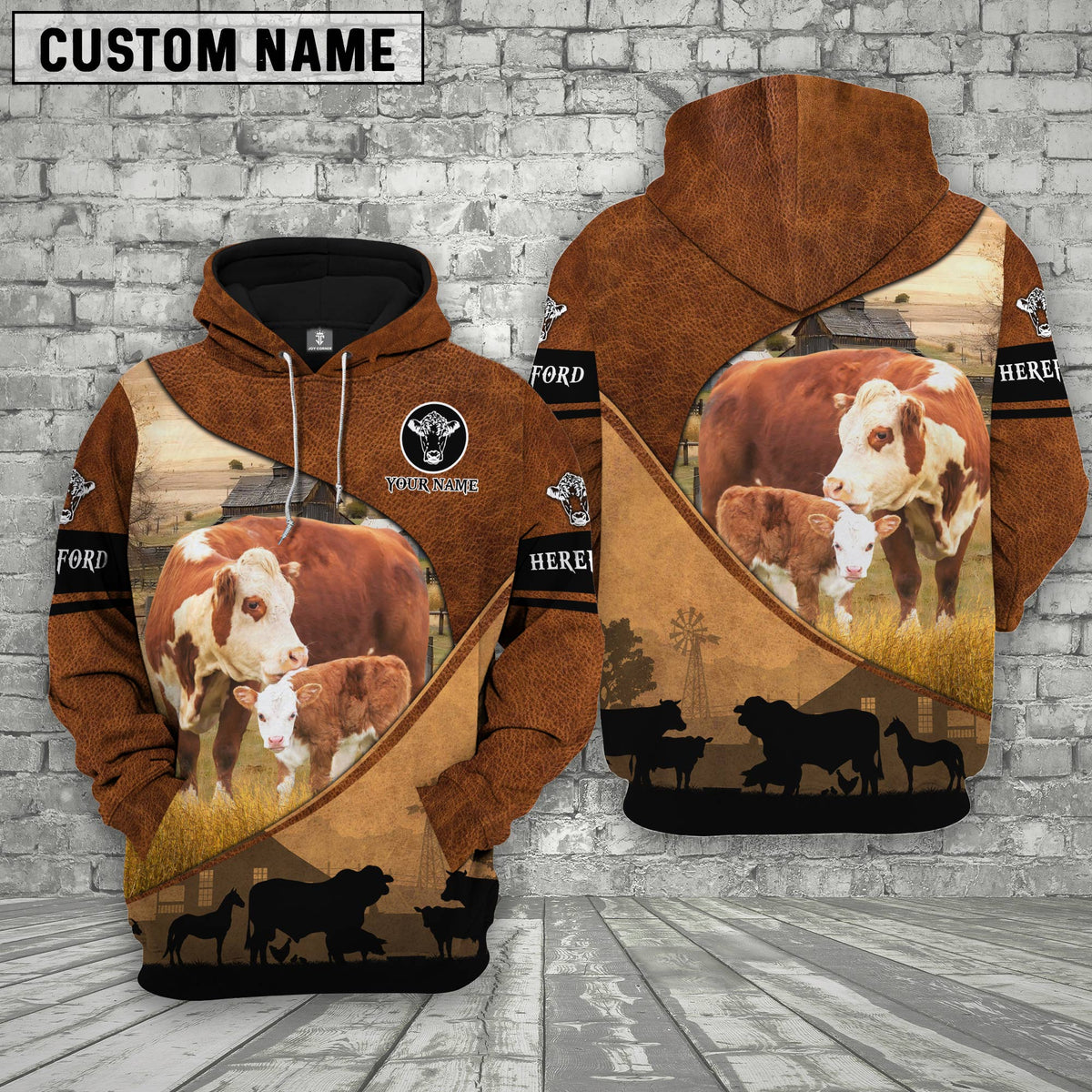 Hereford Farming Dark Brown Personalized 3D Hoodie