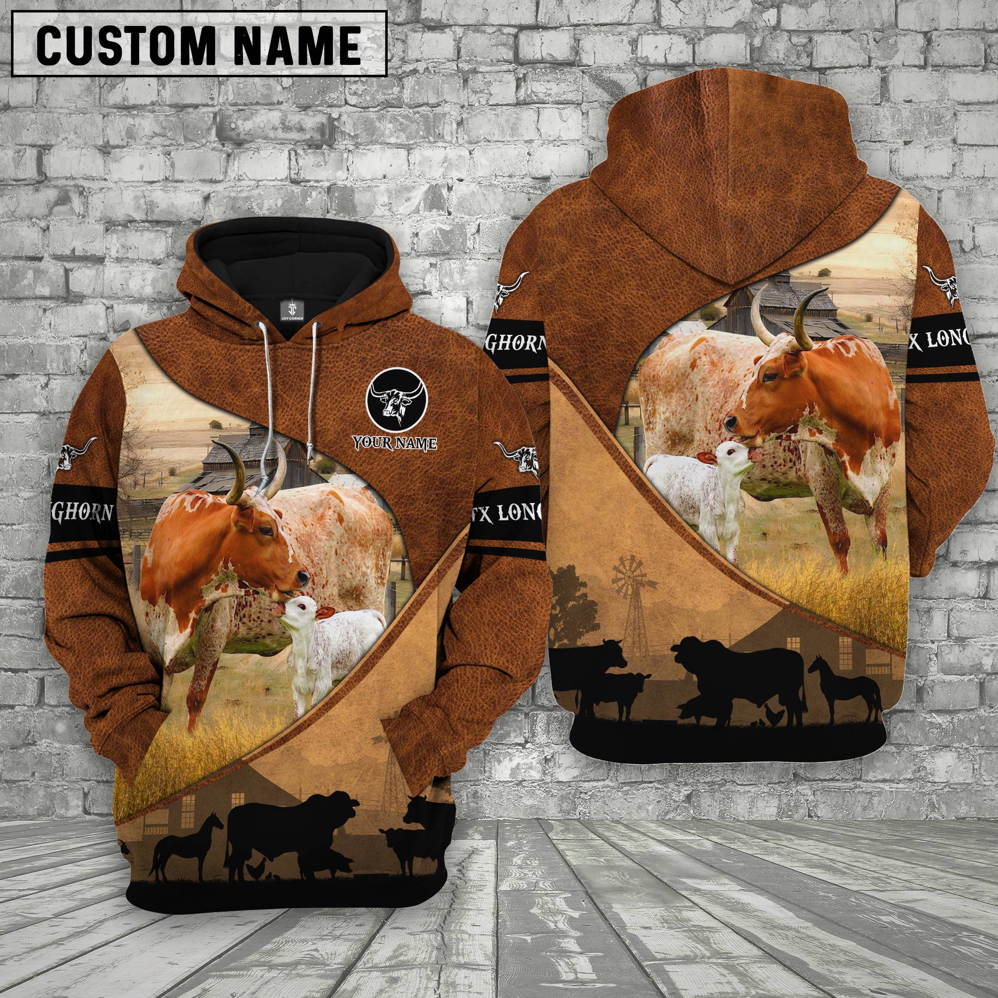 Texas Longhorn Farming Dark Brown Personalized 3D Hoodie