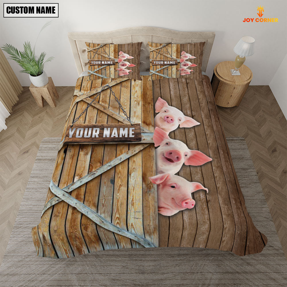 Happy Farm Pig Wooden Door Bedding Set