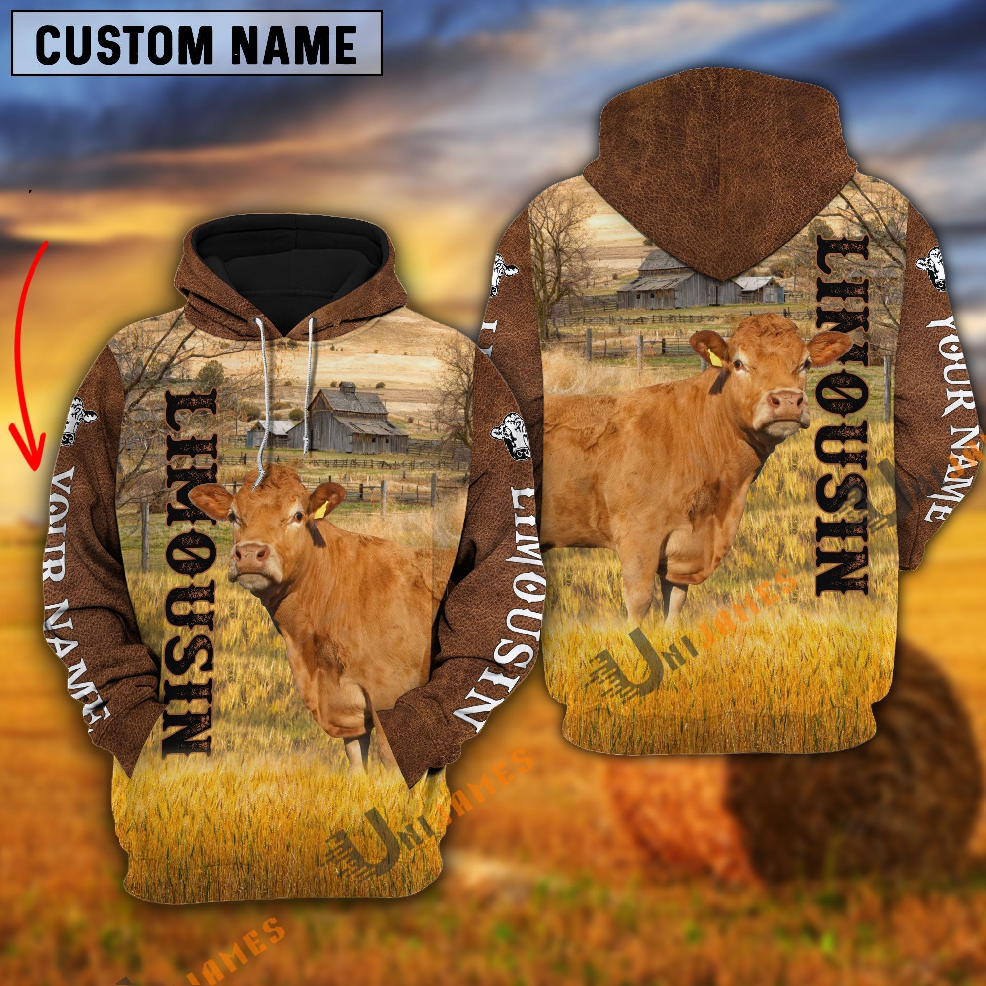 Personalized Name Farm Limousin Brown Hoodie
