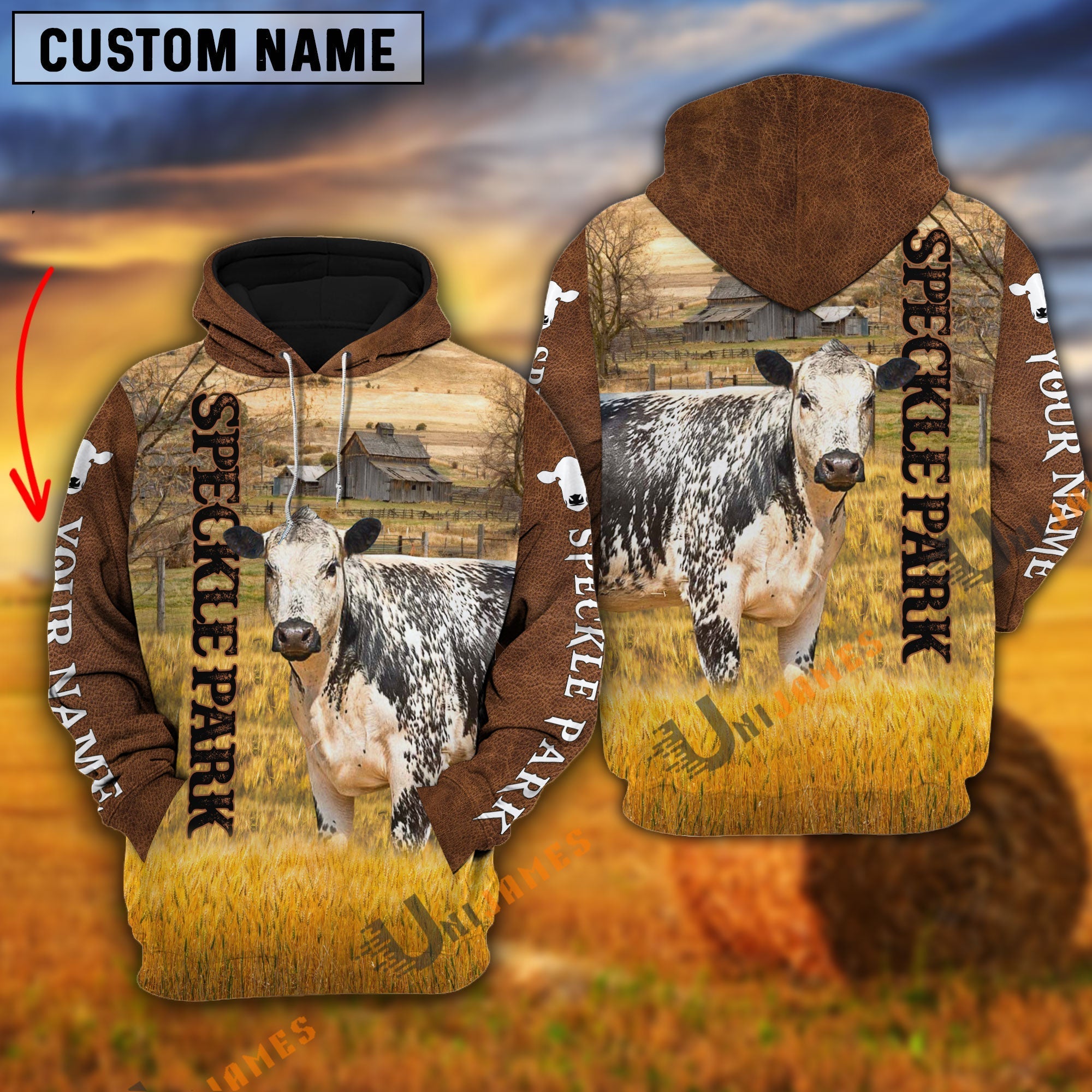 Personalized Name Farm Speckle Park Brown Hoodie