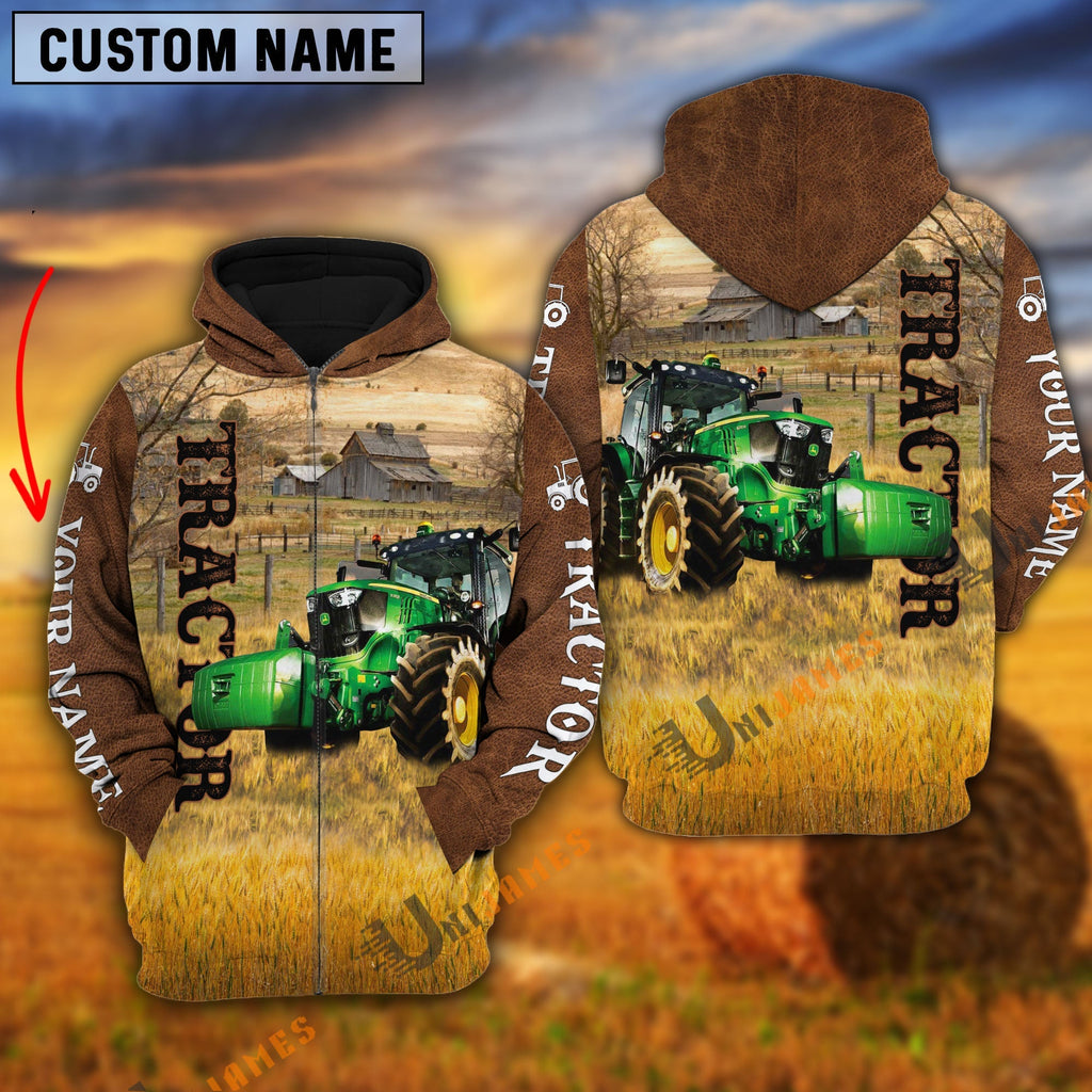 Personalized Name Farm Tractor Brown Hoodie