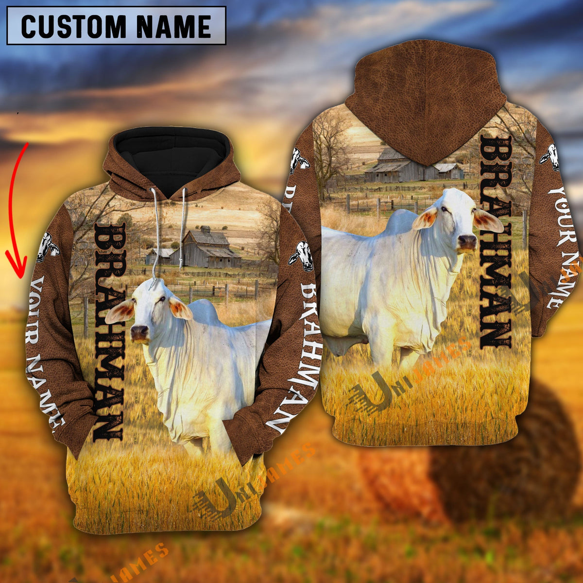 Personalized Name Farm Brahman Brown Hoodie