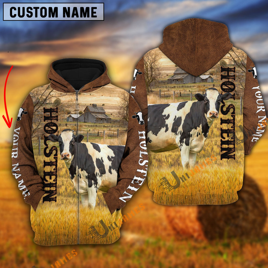 Personalized Name Farm Holstein Brown Hoodie