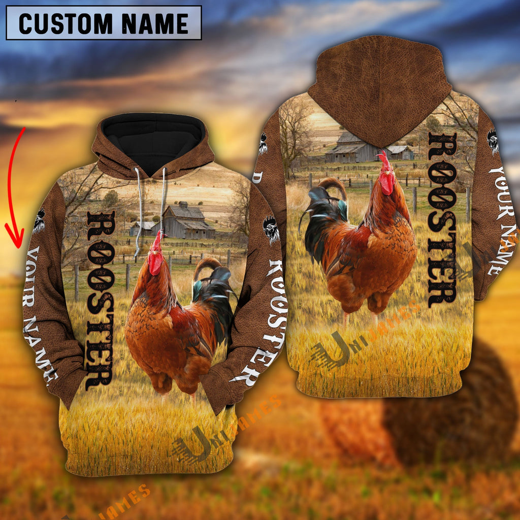 Personalized Name Farm Rooster Brown Hoodie