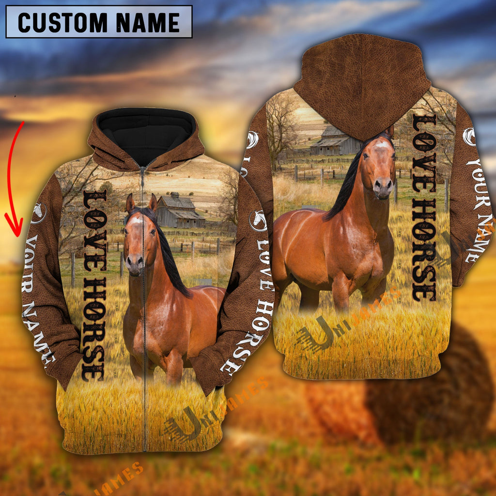 Personalized Name Farm Love Horse Brown Hoodie