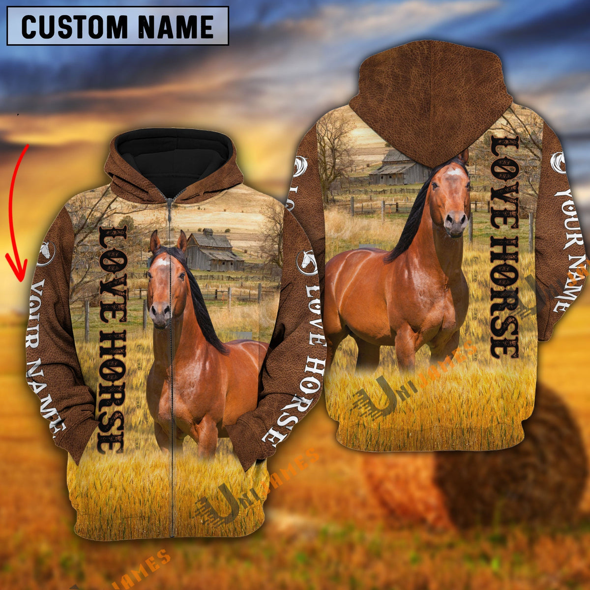 Personalized Name Farm Love Horse Brown Hoodie