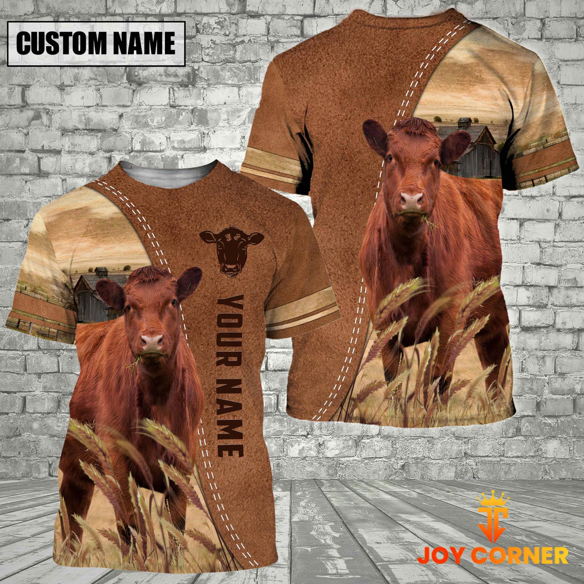 Personalized Name Red Angus Brown 3D Shirt