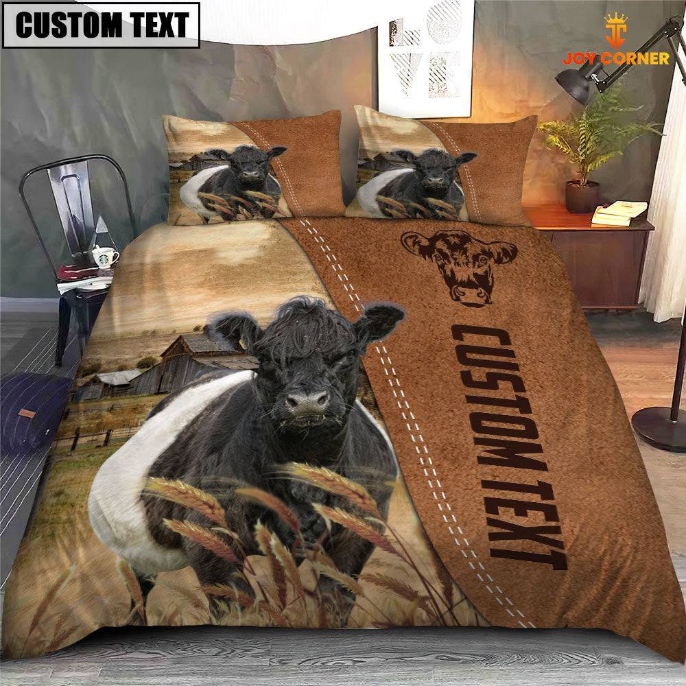 Custom Name Belted Galloway Cattle Brown Bedding Set