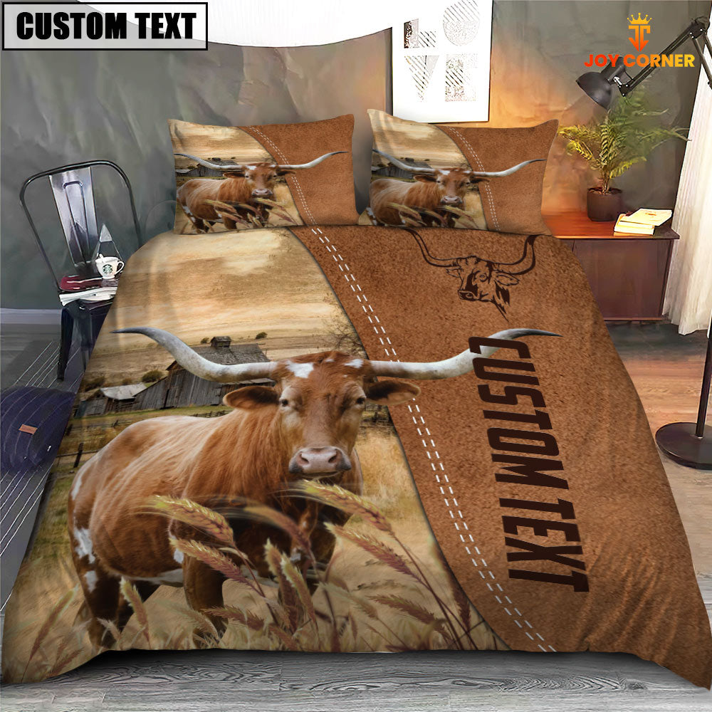 Custom Name TX Longhorn Cattle Brown Bedding Set