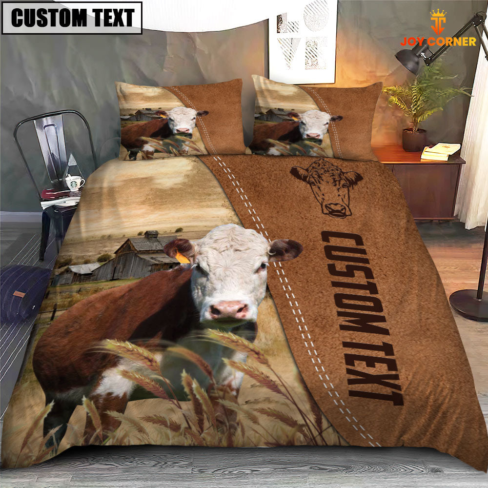 Custom Name Hereford Cattle Brown Bedding Set