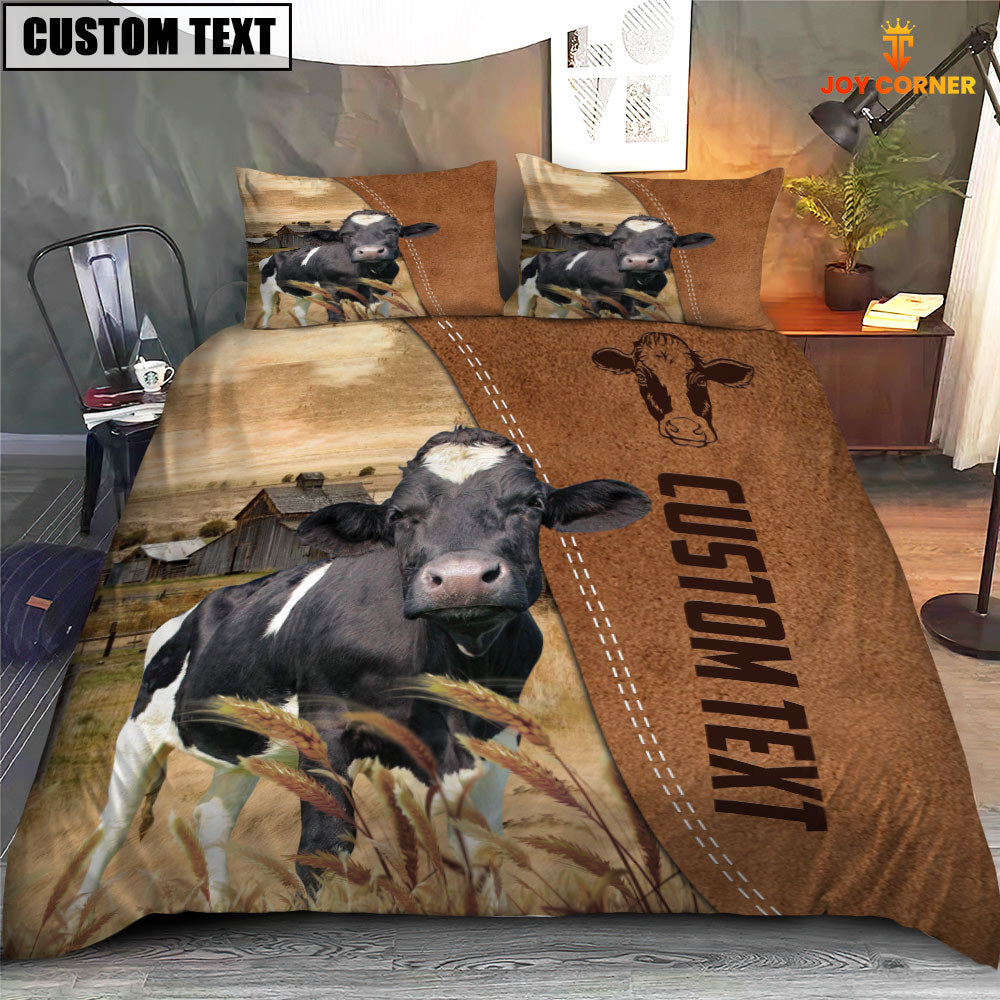 Custom Name Holstein Cattle Brown Bedding Set