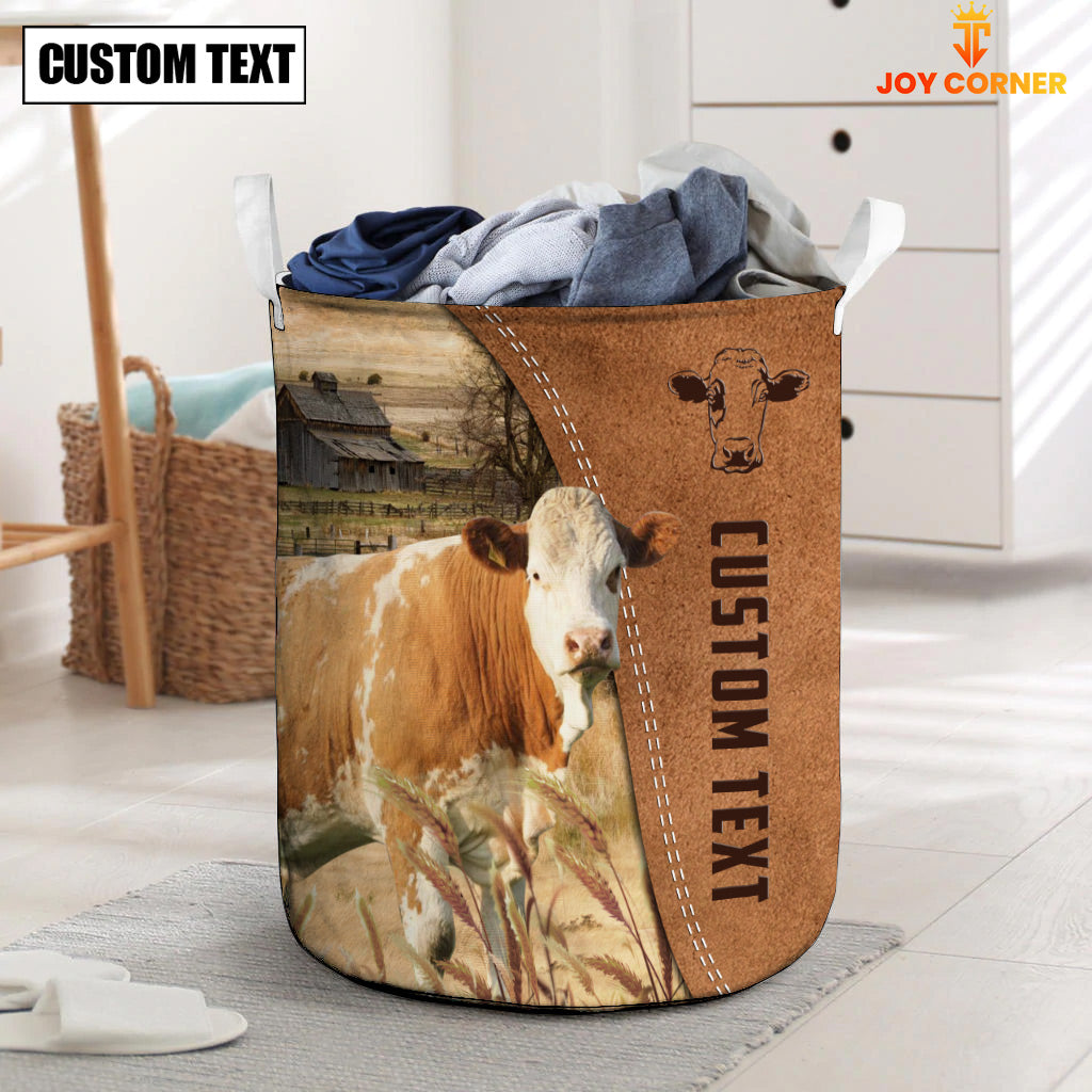 Fleckvieh Brown Farm Custom Name Laundry Basket