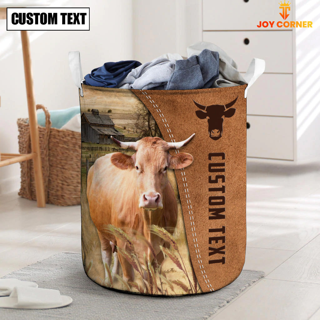 Gelbvieh Brown Farm Custom Name Laundry Basket