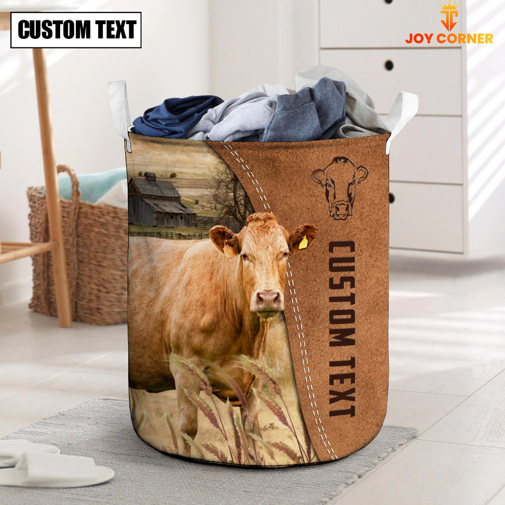 Limousin Brown Farm Custom Name Laundry Basket