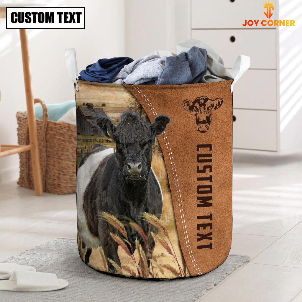 Belted Galloway Brown Farm Custom Name Laundry Basket