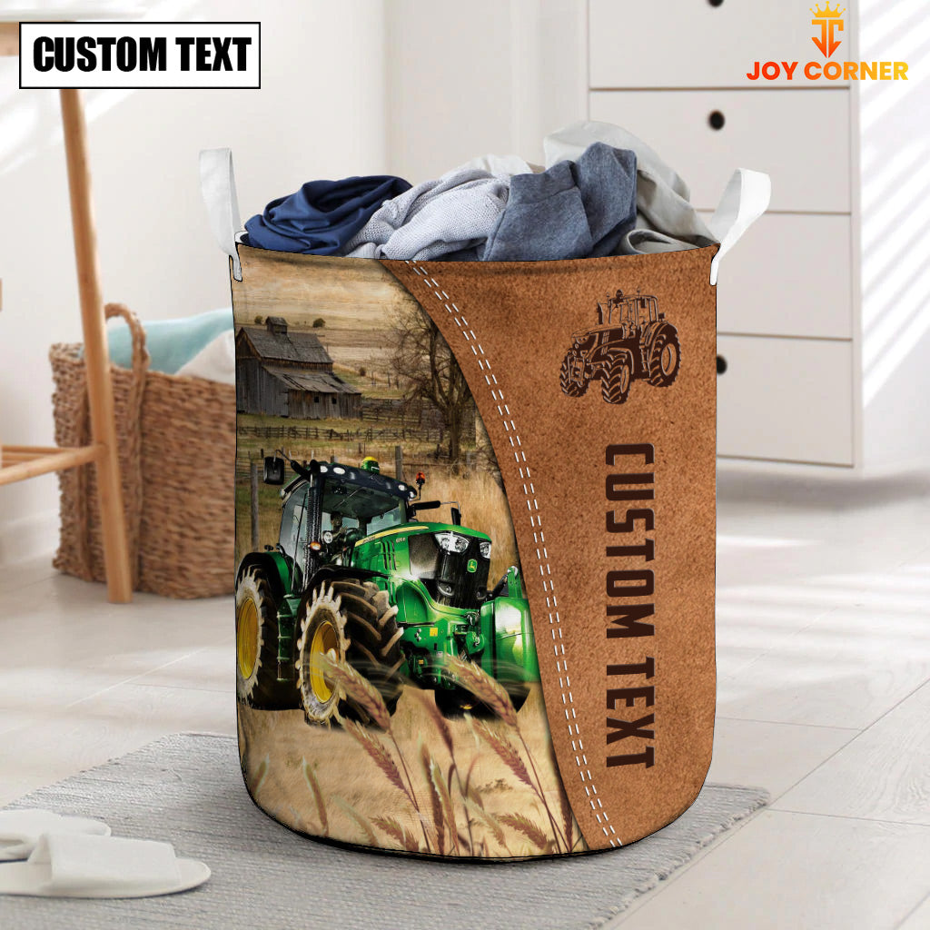 Green Tractor Brown Farm Custom Name Laundry Basket