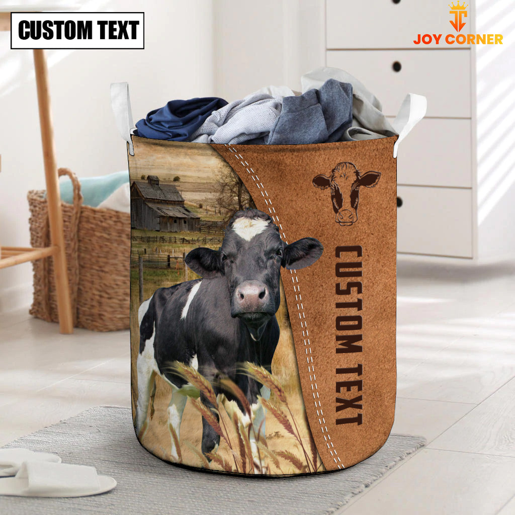 Holstein Brown Farm Custom Name Laundry Basket