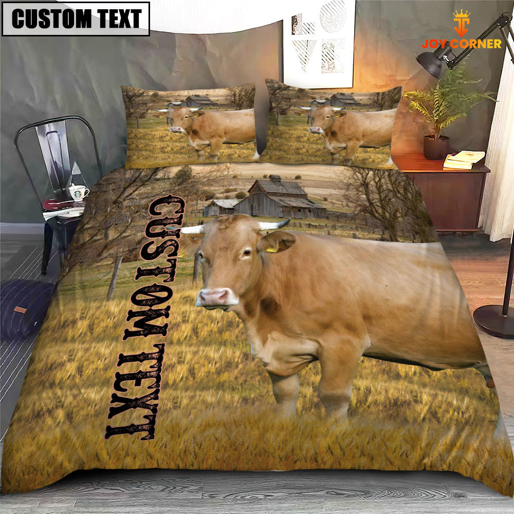 Personalized Name Gelbvieh Cattle On The Farm 3D Bedding Set