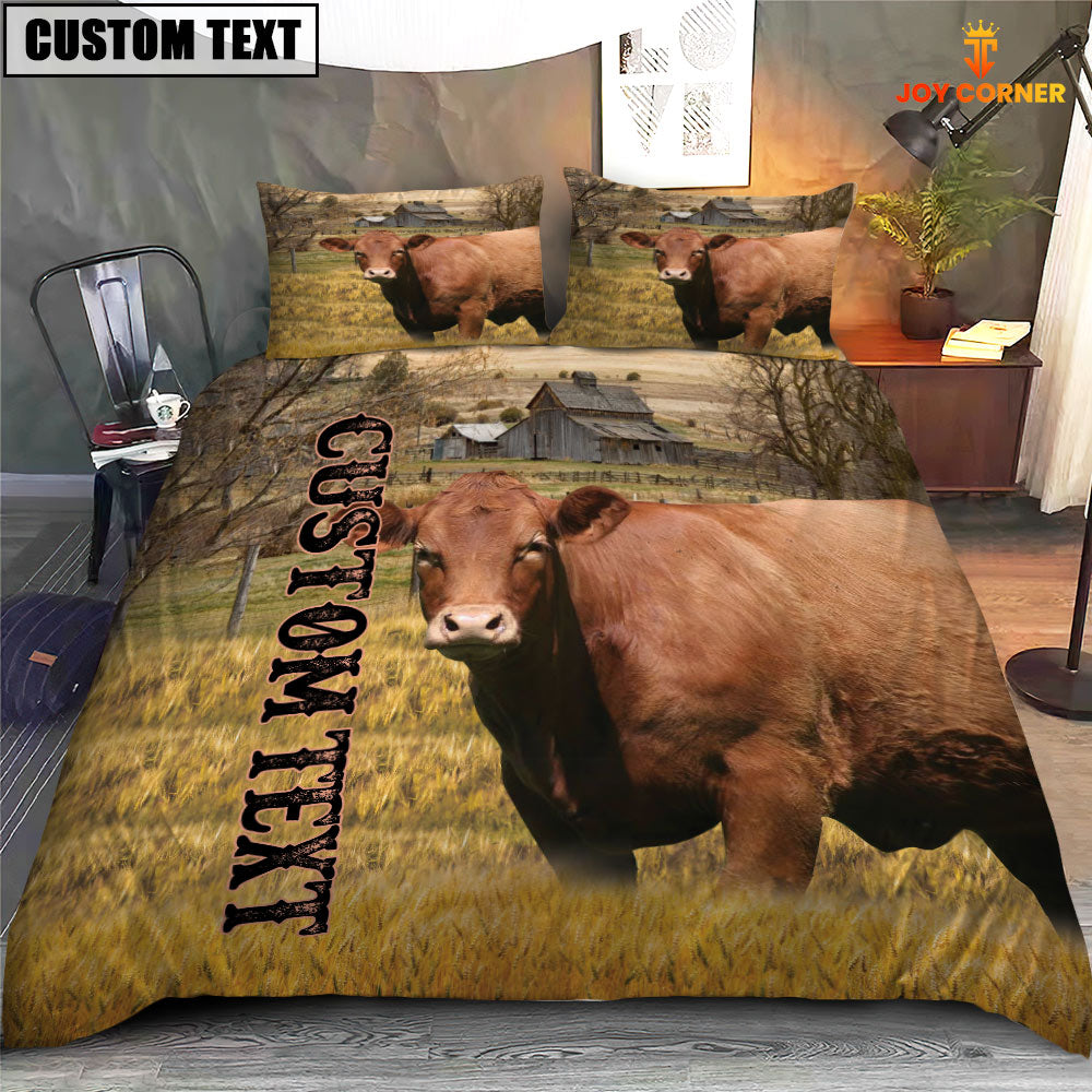 Personalized Name Red Angus Cattle On The Farm 3D Bedding Set