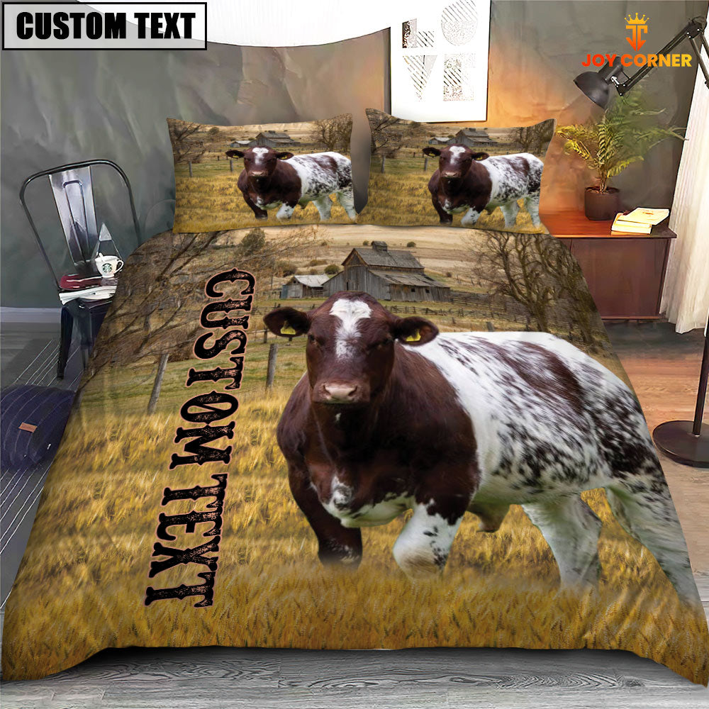 Personalized Name Shorthorn Cattle On The Farm 3D Bedding Set