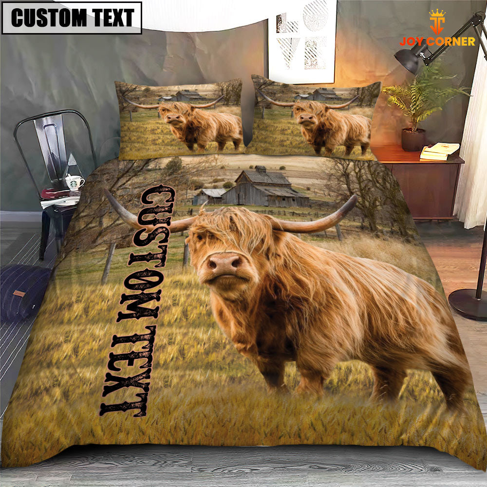 Personalized Name Highland Cattle On The Farm 3D Bedding Set