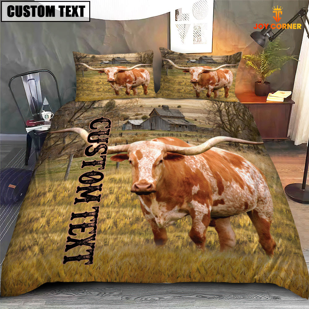 Personalized Name TX Longhorn Cattle On The Farm 3D Bedding Set