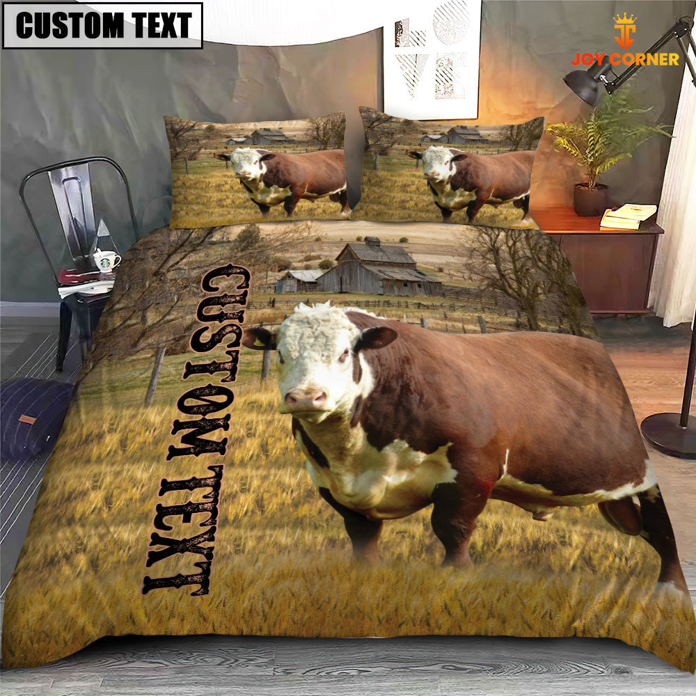 Personalized Name Hereford Cattle On The Farm 3D Bedding Set
