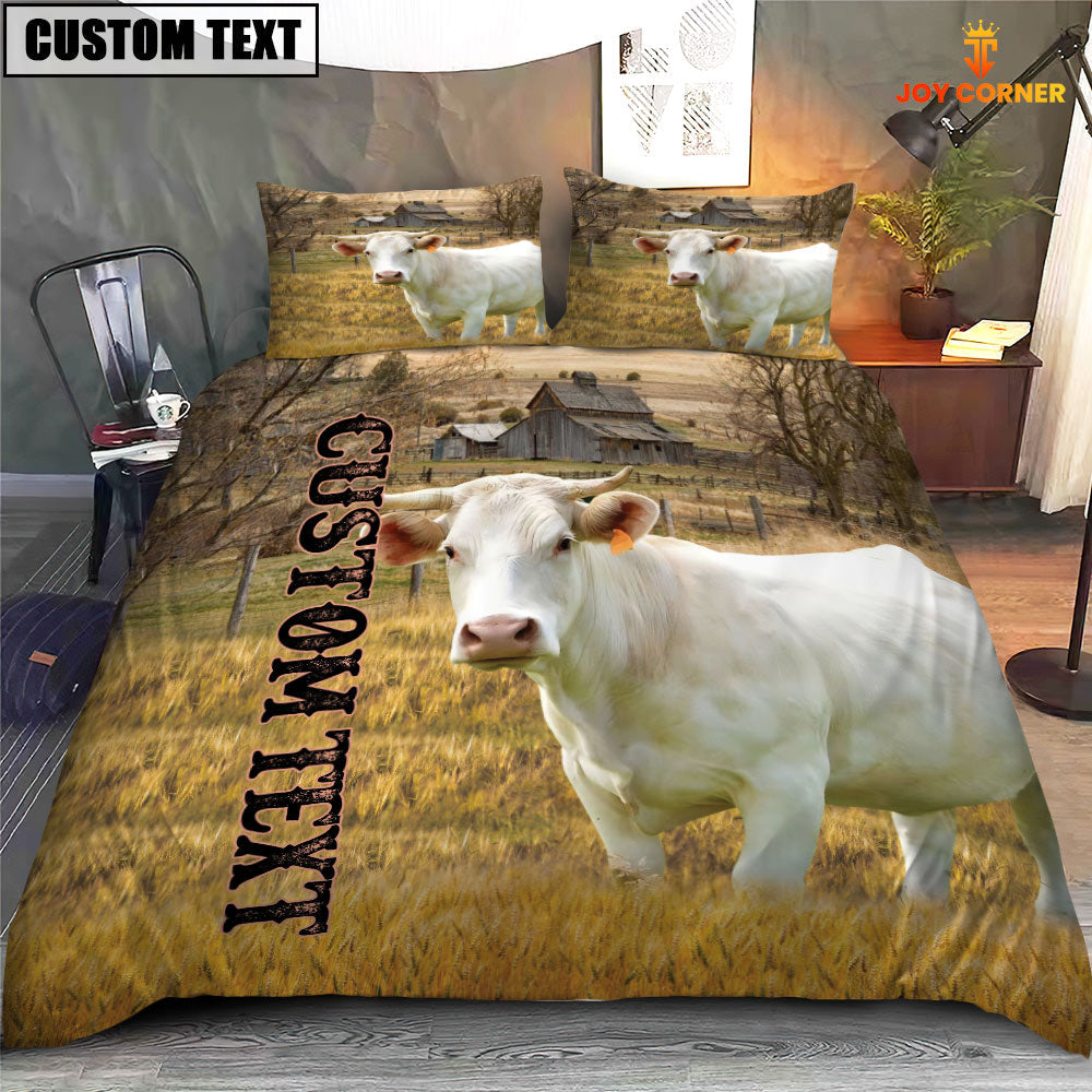 Personalized Name Charolais Cattle On The Farm 3D Bedding Set