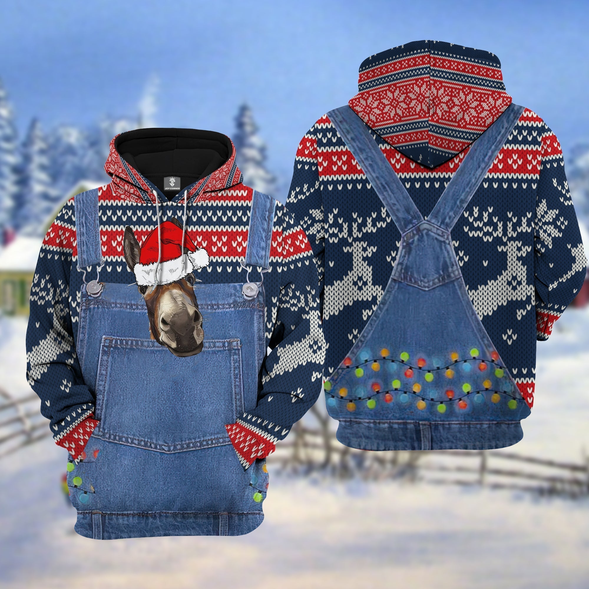 Donkey Christmas Knitting Pattern 3D Hoodie
