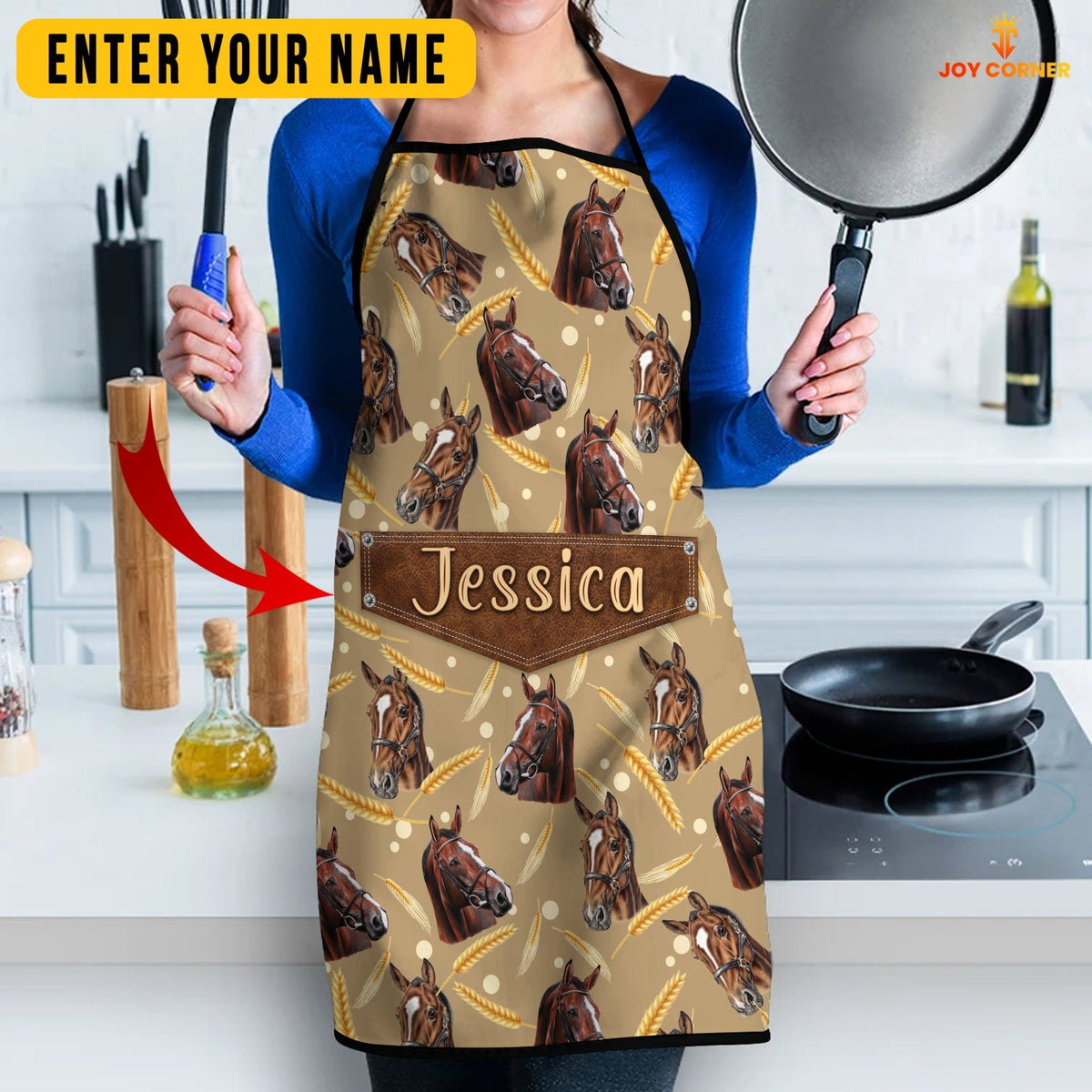 Horse Happy Face Custom Name Apron
