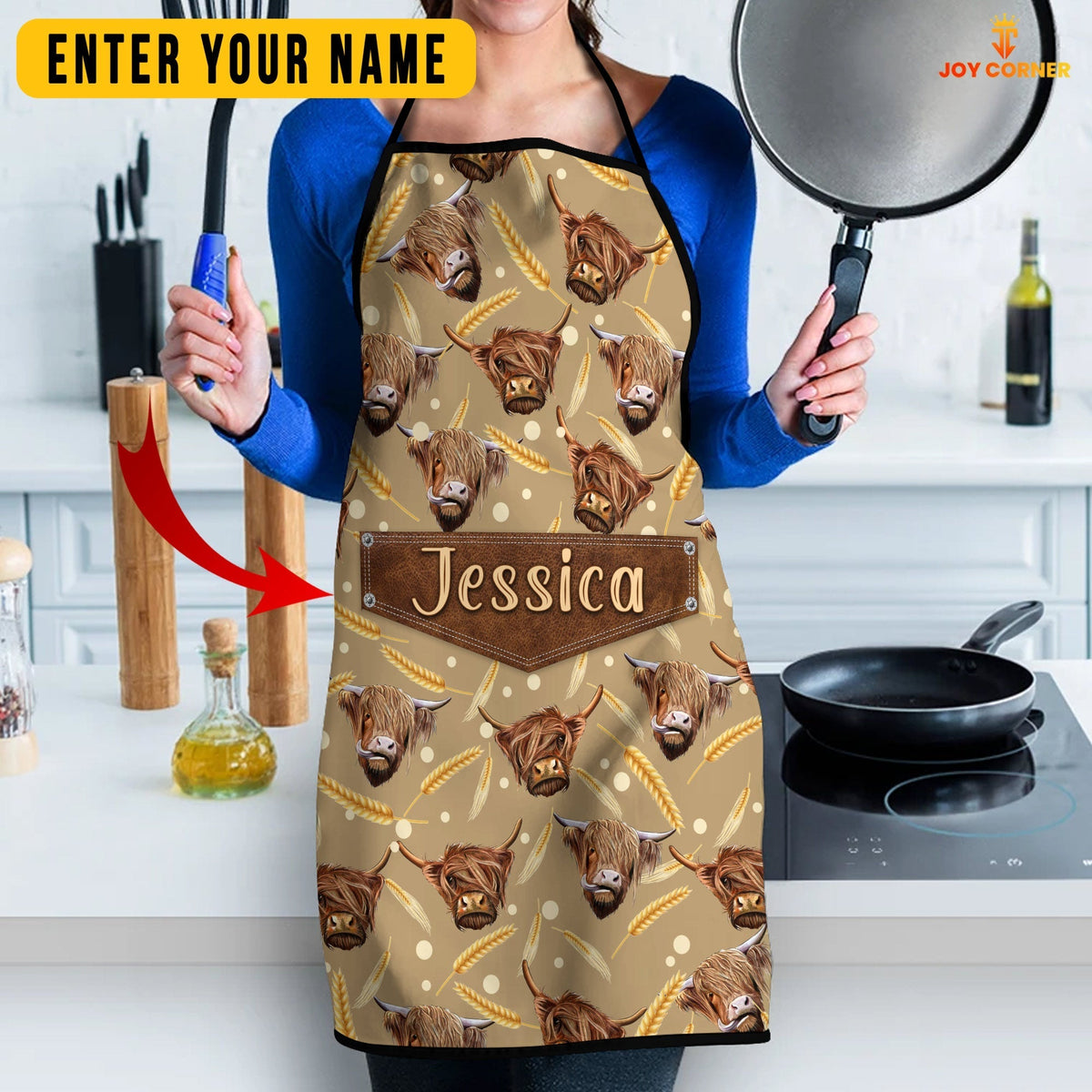 Highland Happy Face Custom Name Apron
