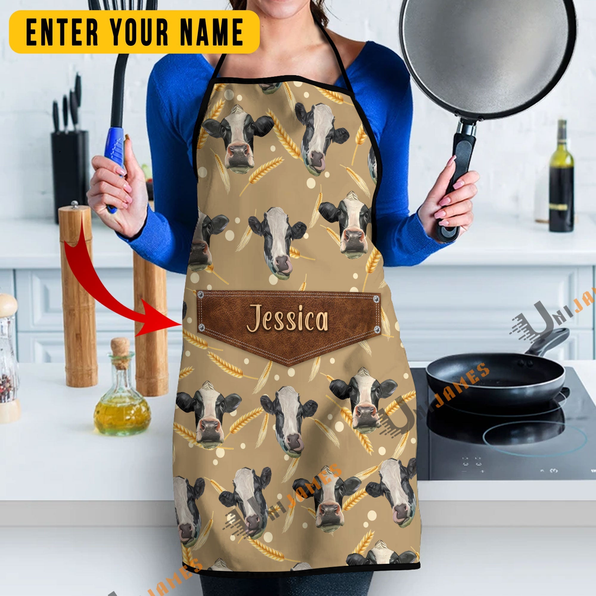 Holstein Happy Face Custom Name Apron