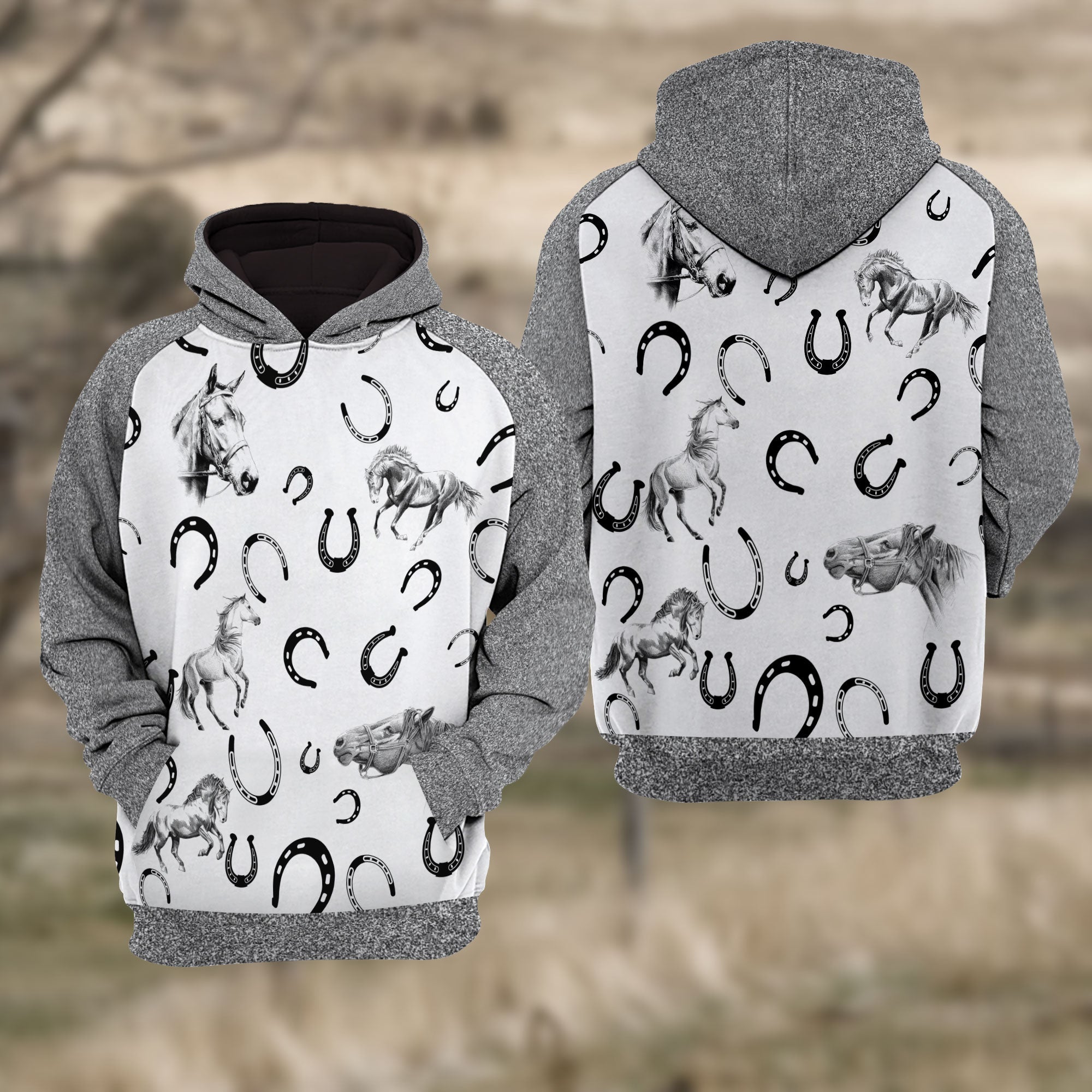Horse Black & White Raglan Hoodie