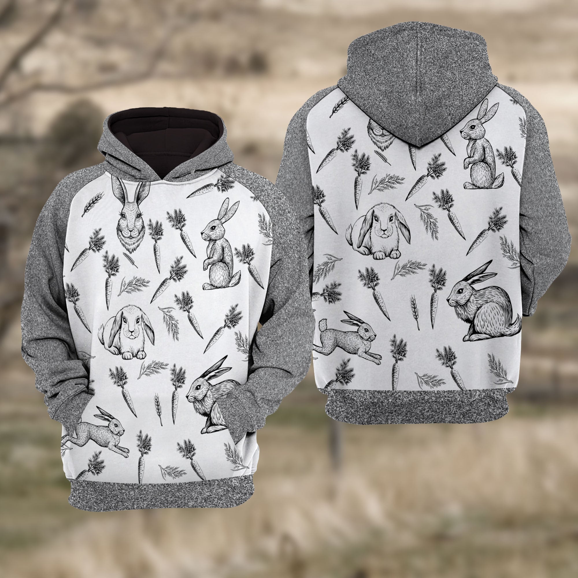 Rabbit Black & White Raglan Hoodie
