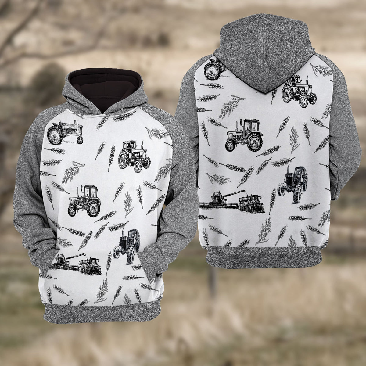 Tractor Black & White Raglan Hoodie