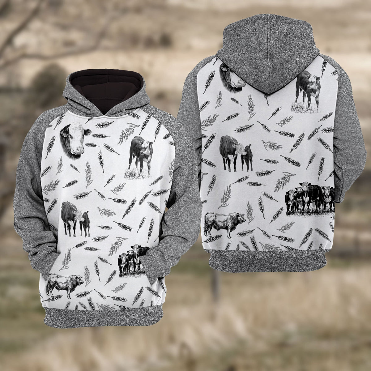 Hereford Cattle Black & White Raglan Hoodie