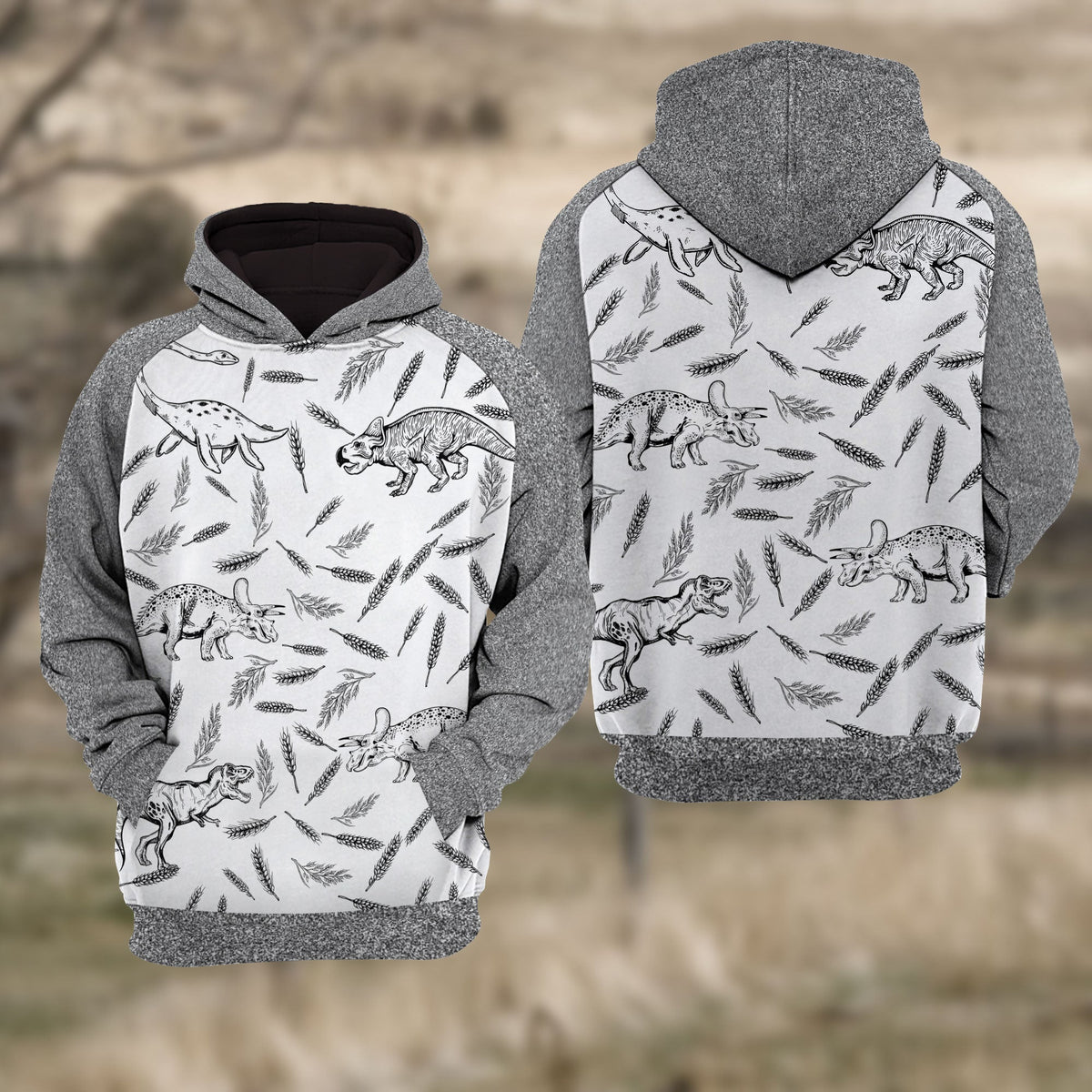 Dinosaur Black & White Raglan Hoodie