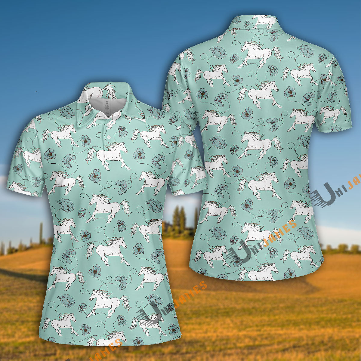 Unique Horse Mint Pattern Polo Shirt