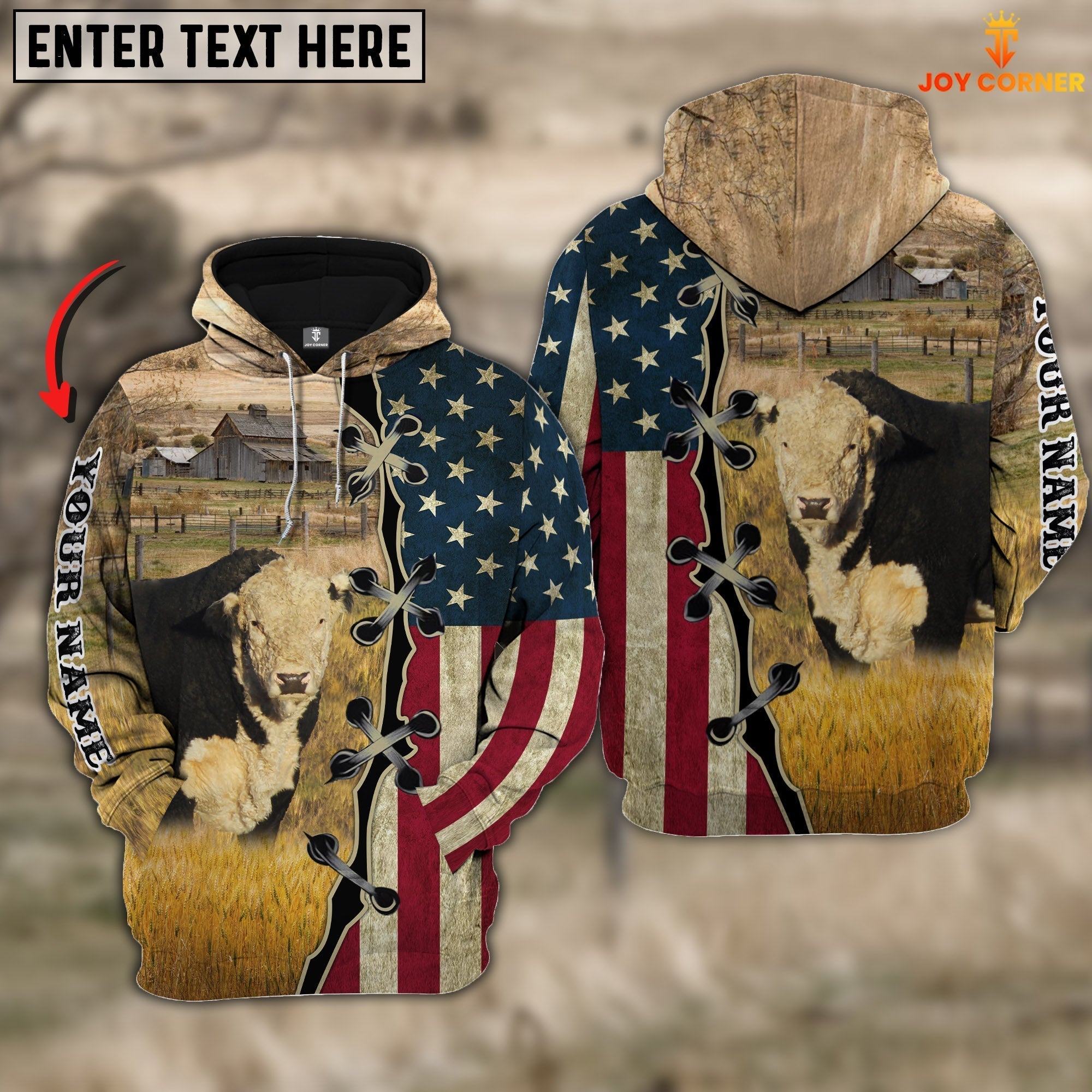 Black Hereford On Farms Custom Name American Flag 3D Shirt