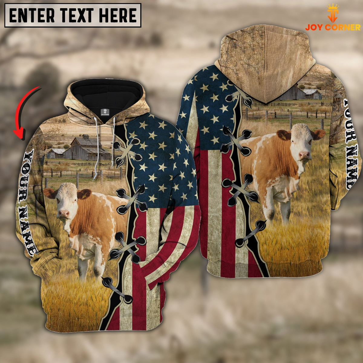 Simmental On Farms Custom Name American Flag 3D Shirt