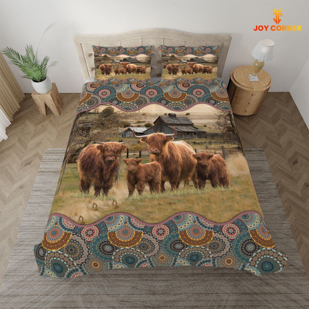 Highland Cattle Vintage 3D Bedding Set