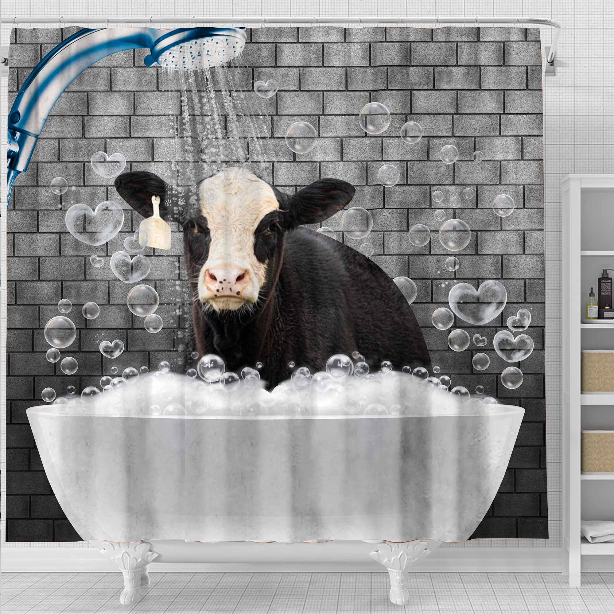 Black Hereford Brick Wall 3D Shower Curtain