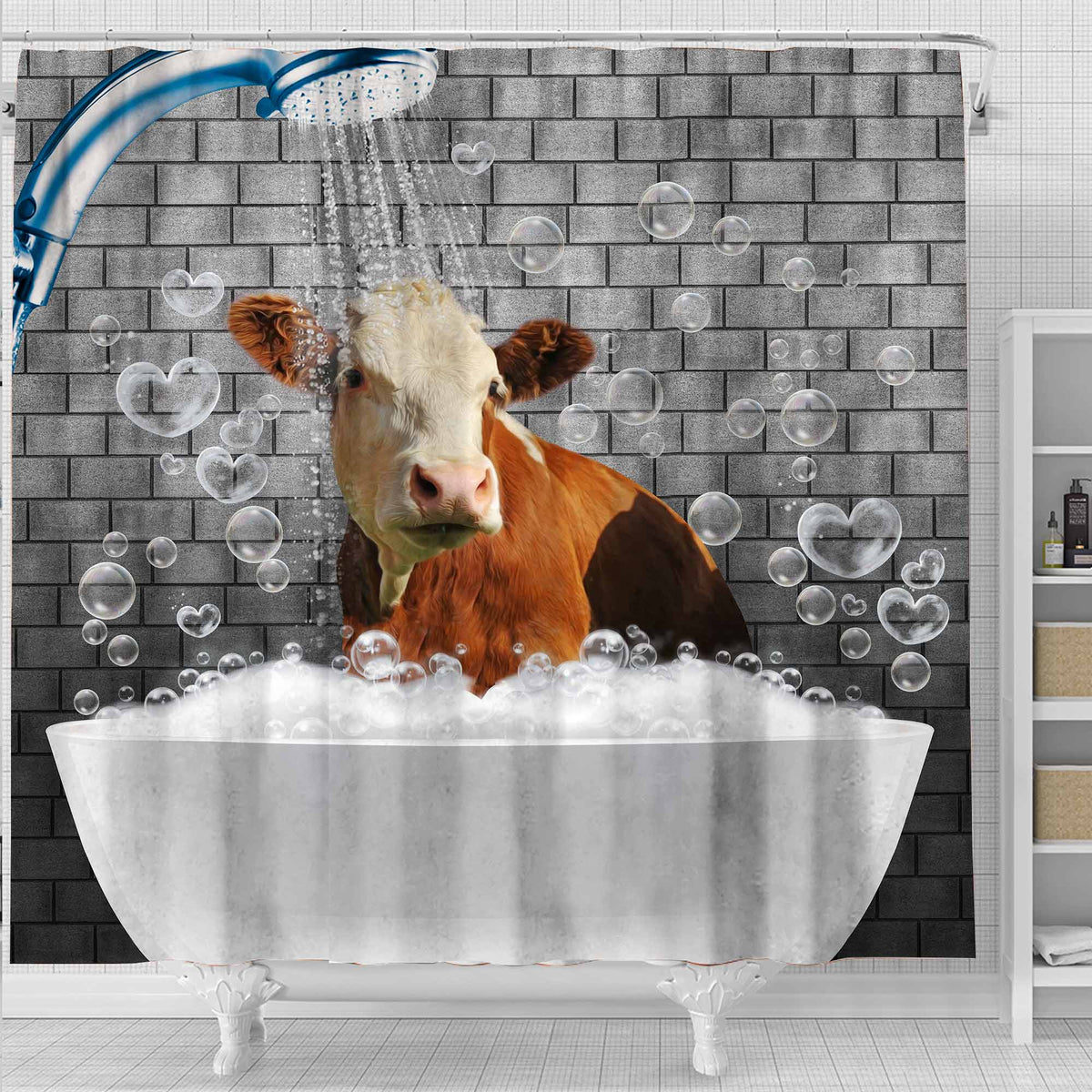 Simmental Brick Wall 3D Shower Curtain