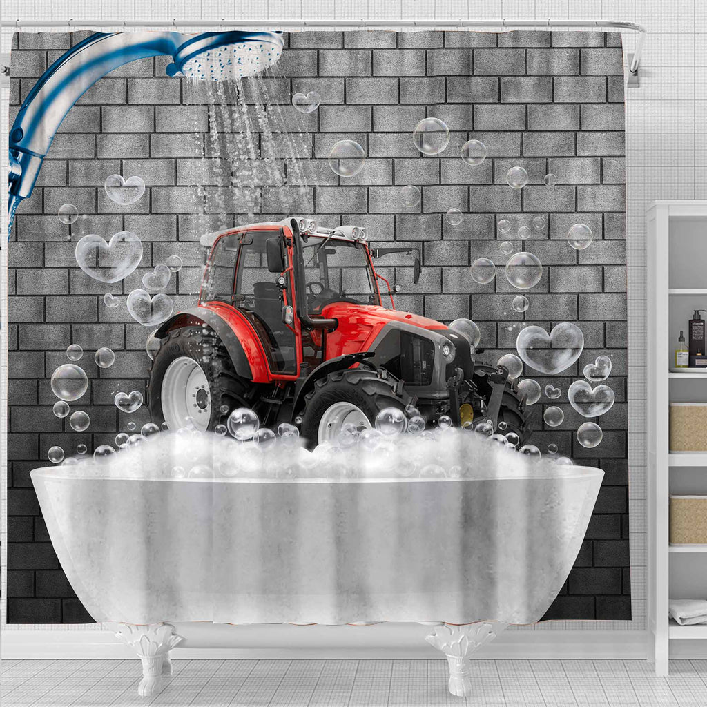 Red Tractor Brick Wall 3D Shower Curtain