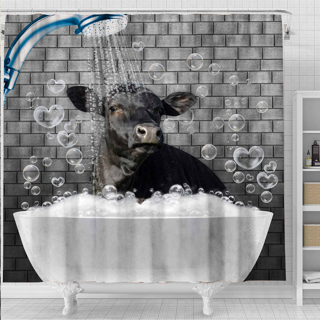 Black Angus Brick Wall 3D Shower Curtain