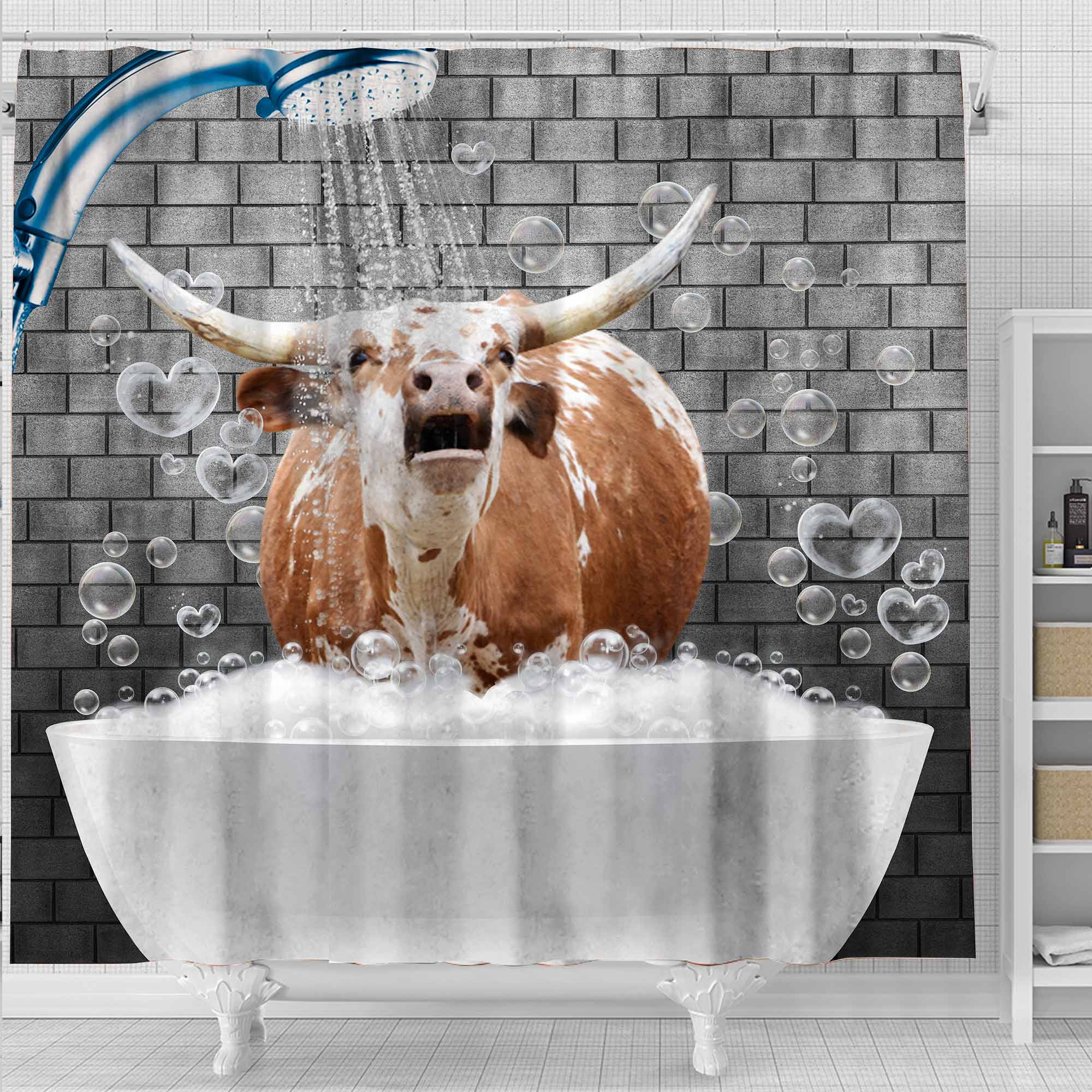 Texas Longhorn Brick Wall 3D Shower Curtain