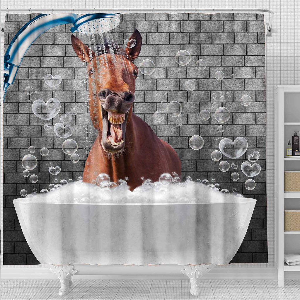 Horse Brick Wall 3D Shower Curtain